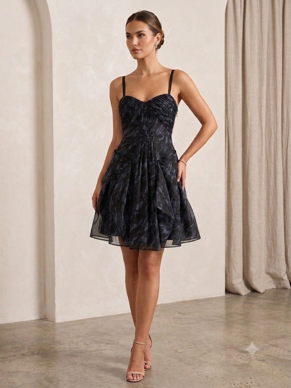 BCBGMaxAzria Black Printed Sweetheart Mini Dress